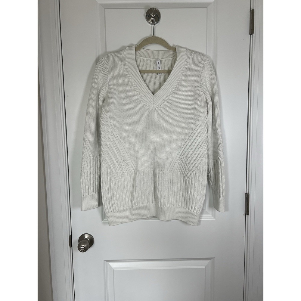 Women's Athleta Cable Knit Sweater Pullover White Ivory Size Medium